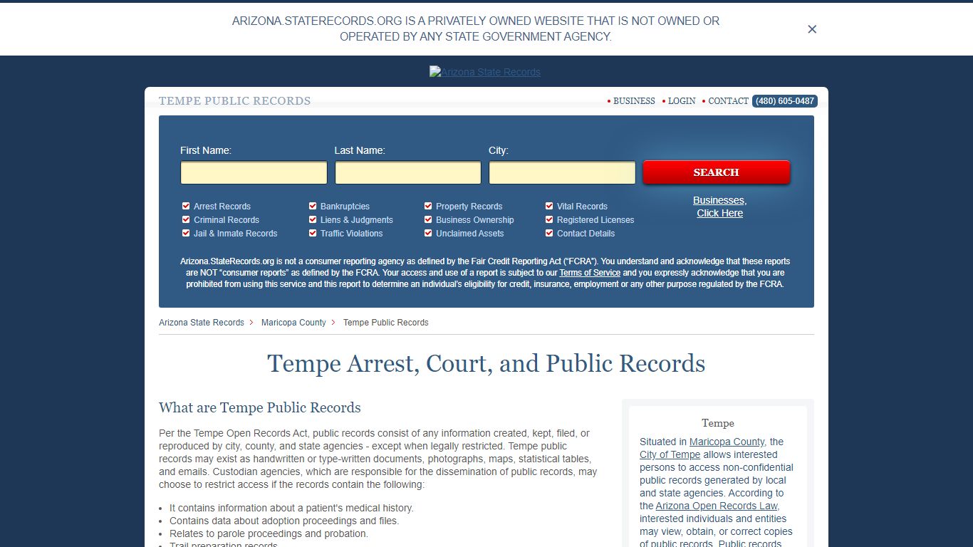 Tempe Arrest and Public Records | Arizona.StateRecords.org